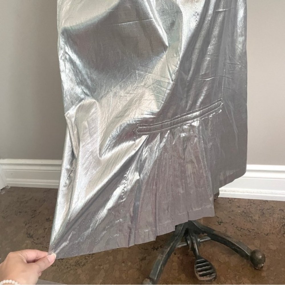 Vintage 70s Silver Metallic Tissue Lamé Lined Midi Party Skirt - M/28-29" - Picture 6 of 9